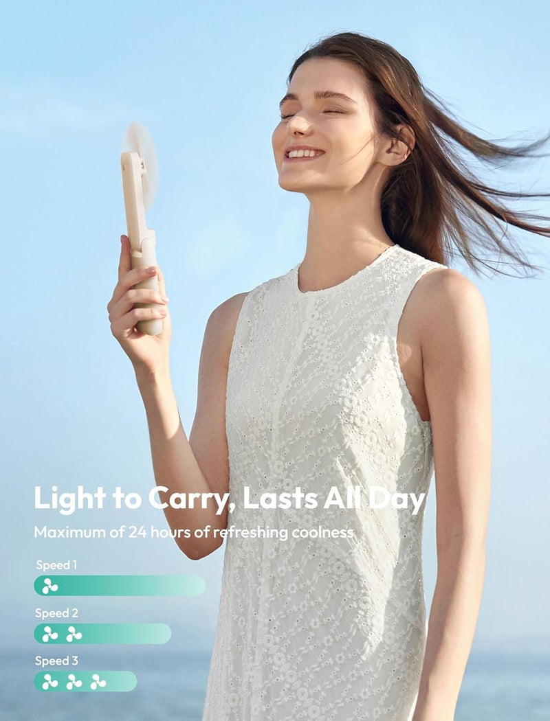 Aecooly Slim Portable Fan with Mirror, Thin Handheld Fan, USB Rechargeable Mini Personal [24H Max Cooling Time], Battery Powered Small Foldable Pocket for Travel, Lash, Makeup, Gifts for Women -Beige - Image 5